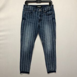 Express Women Stretch Mid Rise Ankle Legging Jeans Size 6R Striped Denim B220 22